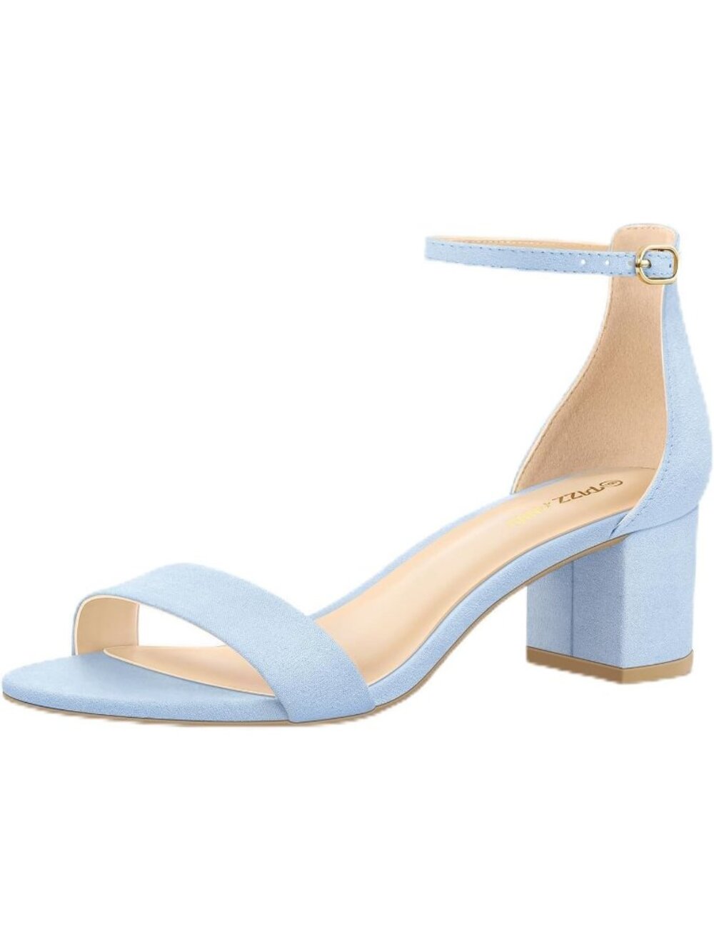 Women's Light Blue Suede Low Block Chunky Heels Open Toe Ankle Strap Pumps Shoes